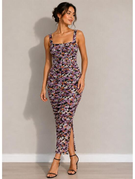 Lulus Dresses & Skirts - Lulus Floral Ruched Midi Dress Size S New With Tags